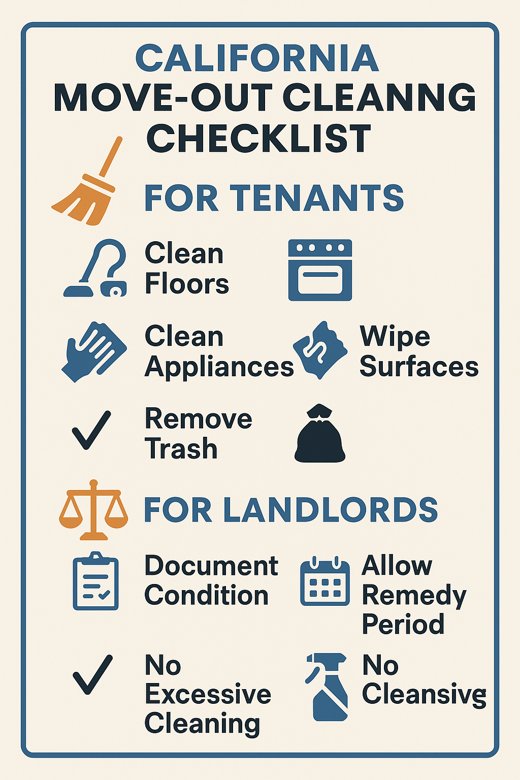 Illustrated move out cleaning checklist for tenants vs landlords