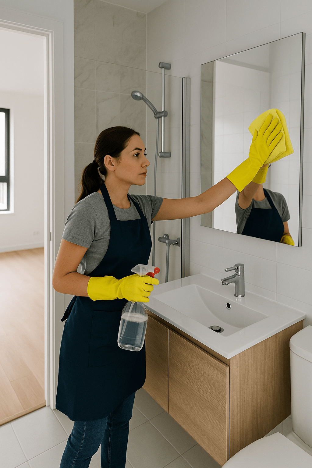 Tenant preparing apartment for final cleaning inspection