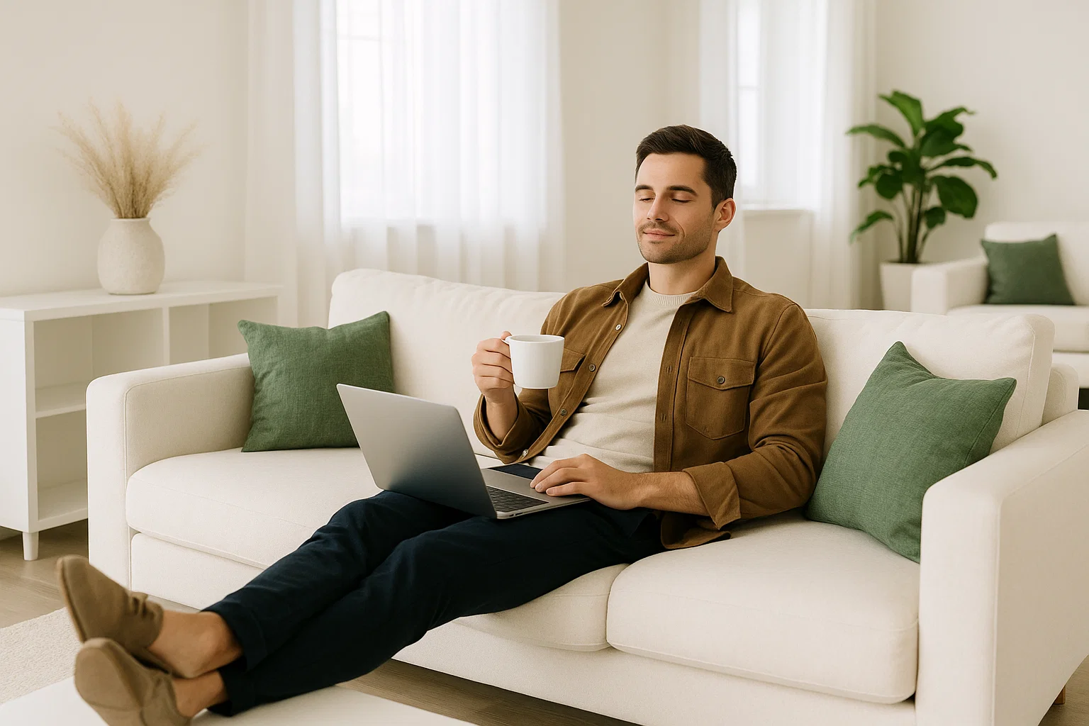 Torrey Pines homeowner relaxing in a clean living room after a house cleaning service