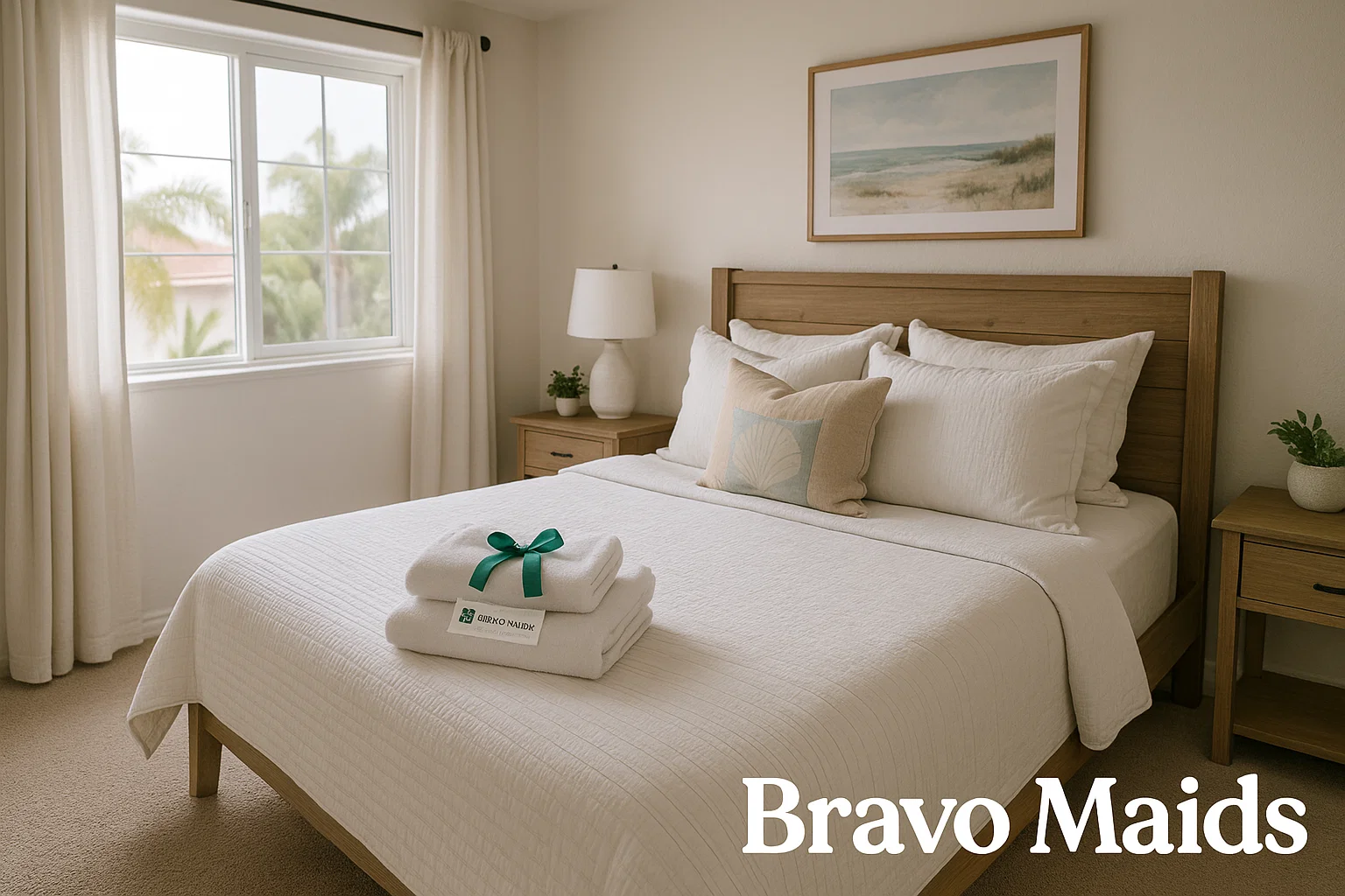 Airbnb cleaning service San Diego cozy bedroom fresh linens and vacuumed carpets