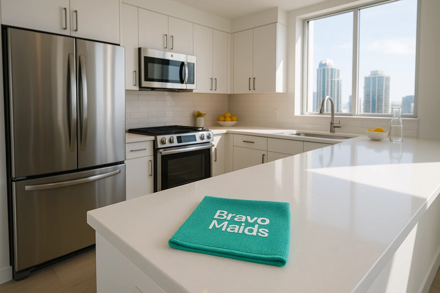 Airbnb cleaning service San Diego modern downtown kitchen spotless stainless countertops