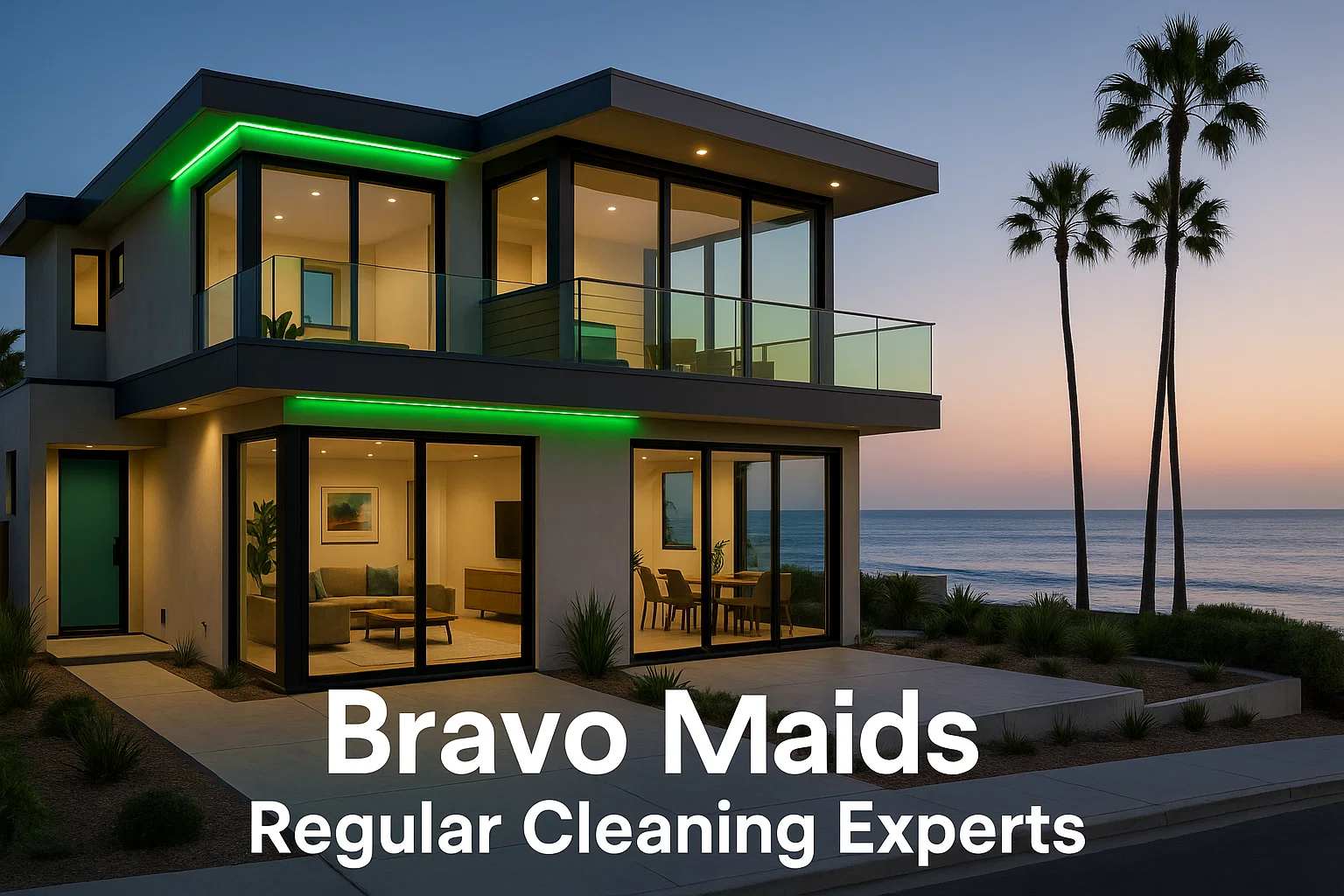 Clean coastal San Diego home exterior with palm trees.