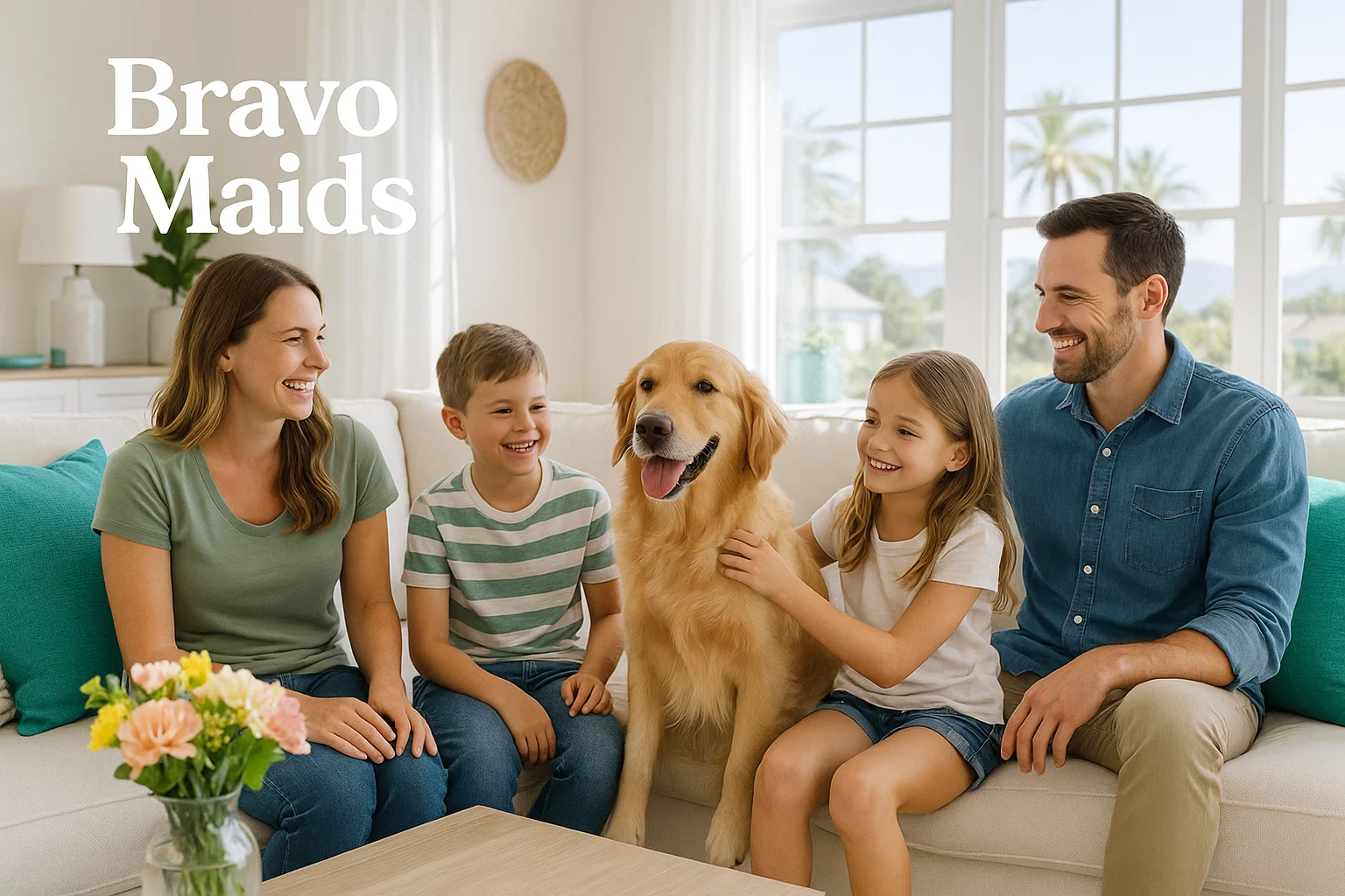 San Diego family enjoying a clean home after Bravo Maids service.