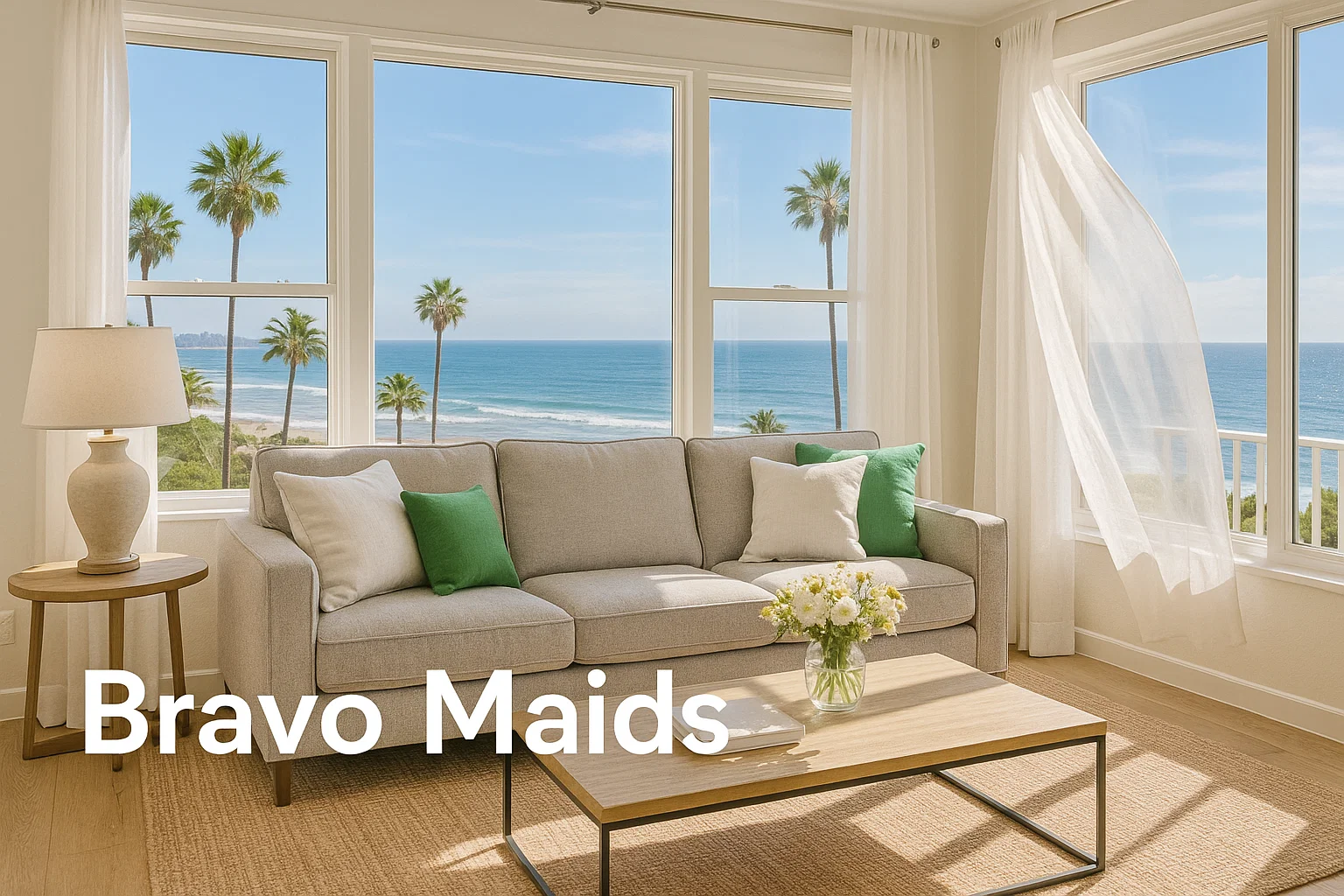 San Diego living room sparkling after recurring Bravo Maids cleaning