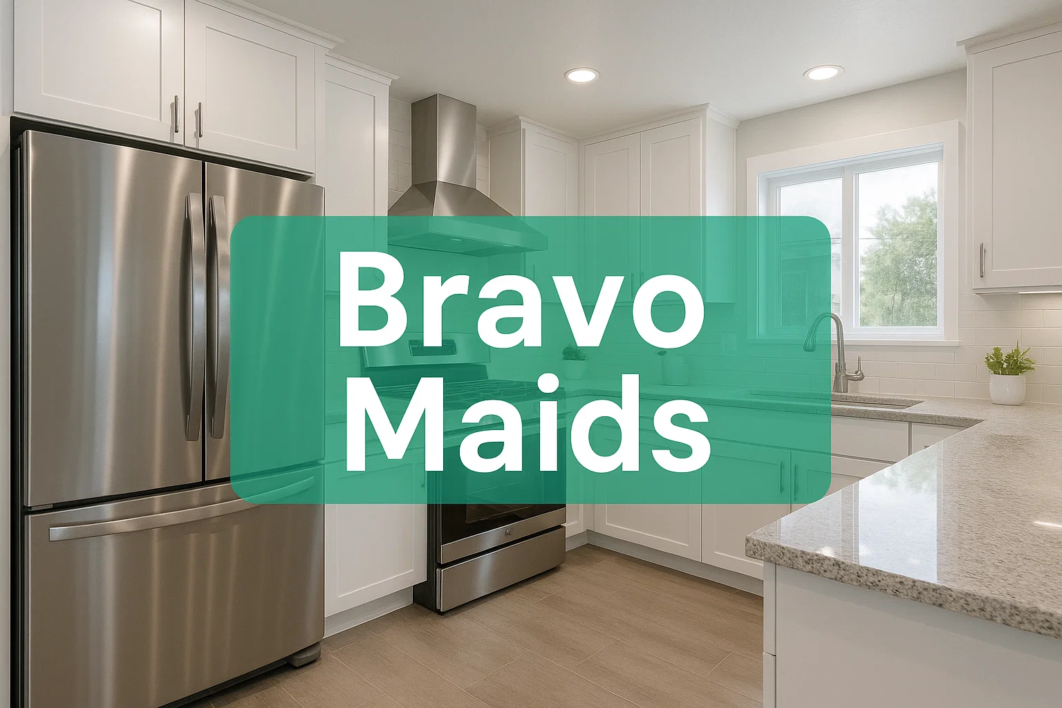 Sparkling San Diego kitchen after deep cleaning with polished stainless steel appliances and spotless countertops by Bravo Maids.