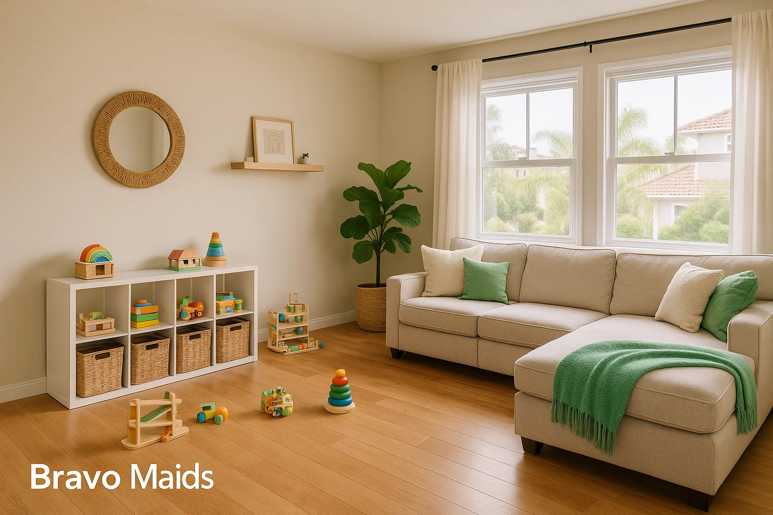 Family room freshly cleaned during monthly cleaning service in San Diego