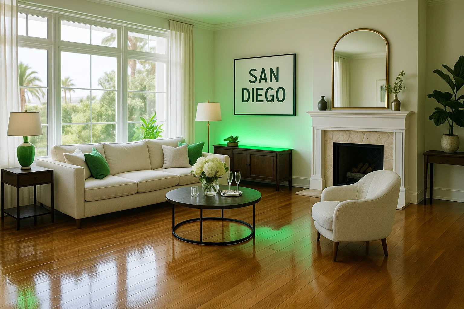 After party cleaning service San Diego luxury home living room reset