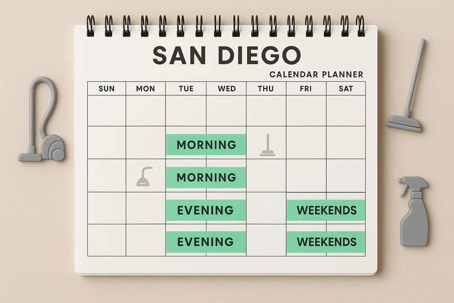 Custom cleaning schedule calendar in San Diego home