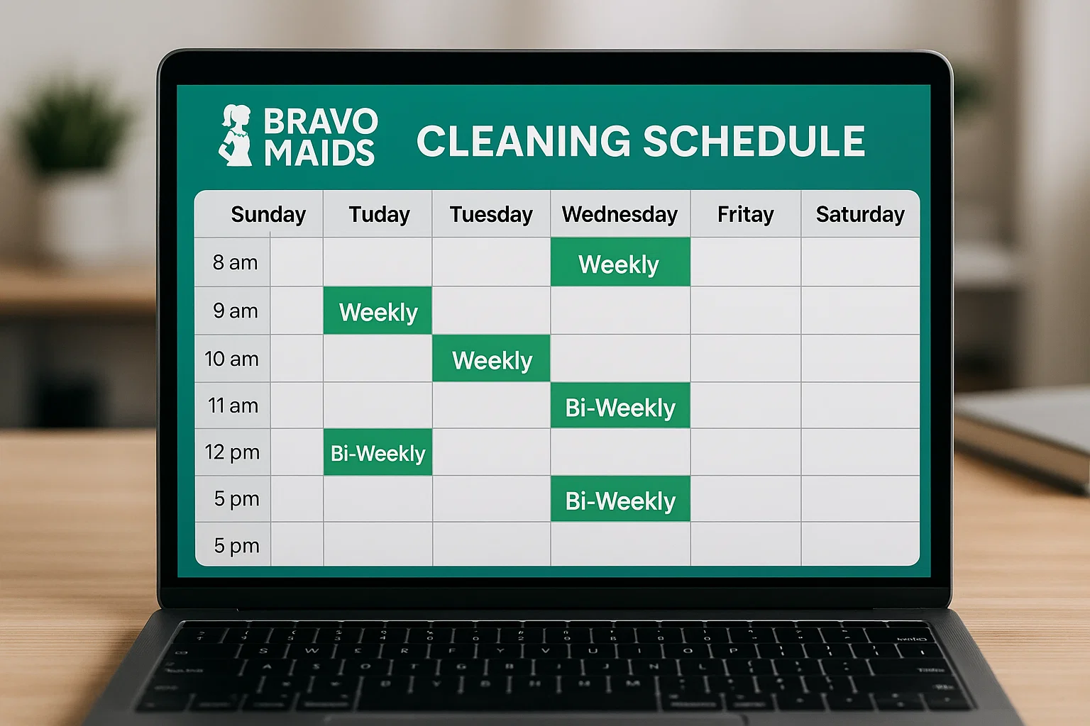 Custom cleaning service schedule calendar for San Diego families