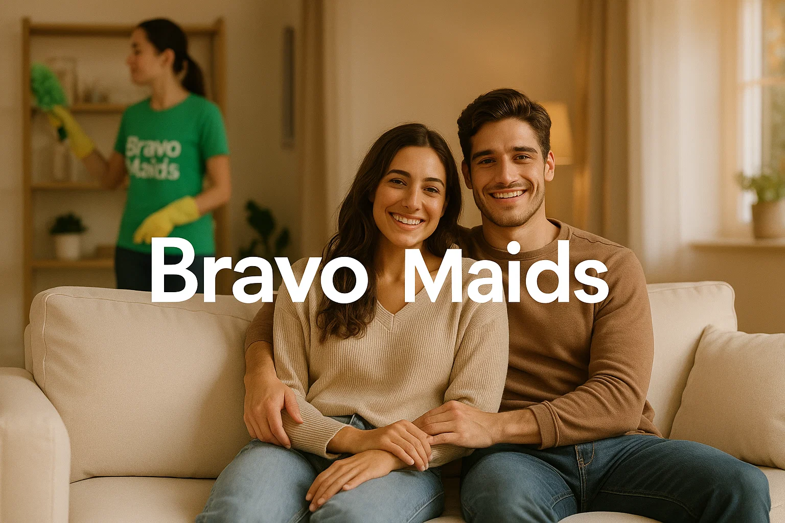 Happy homeowners relaxing after Bravo Maids same-day cleaning in San Diego
