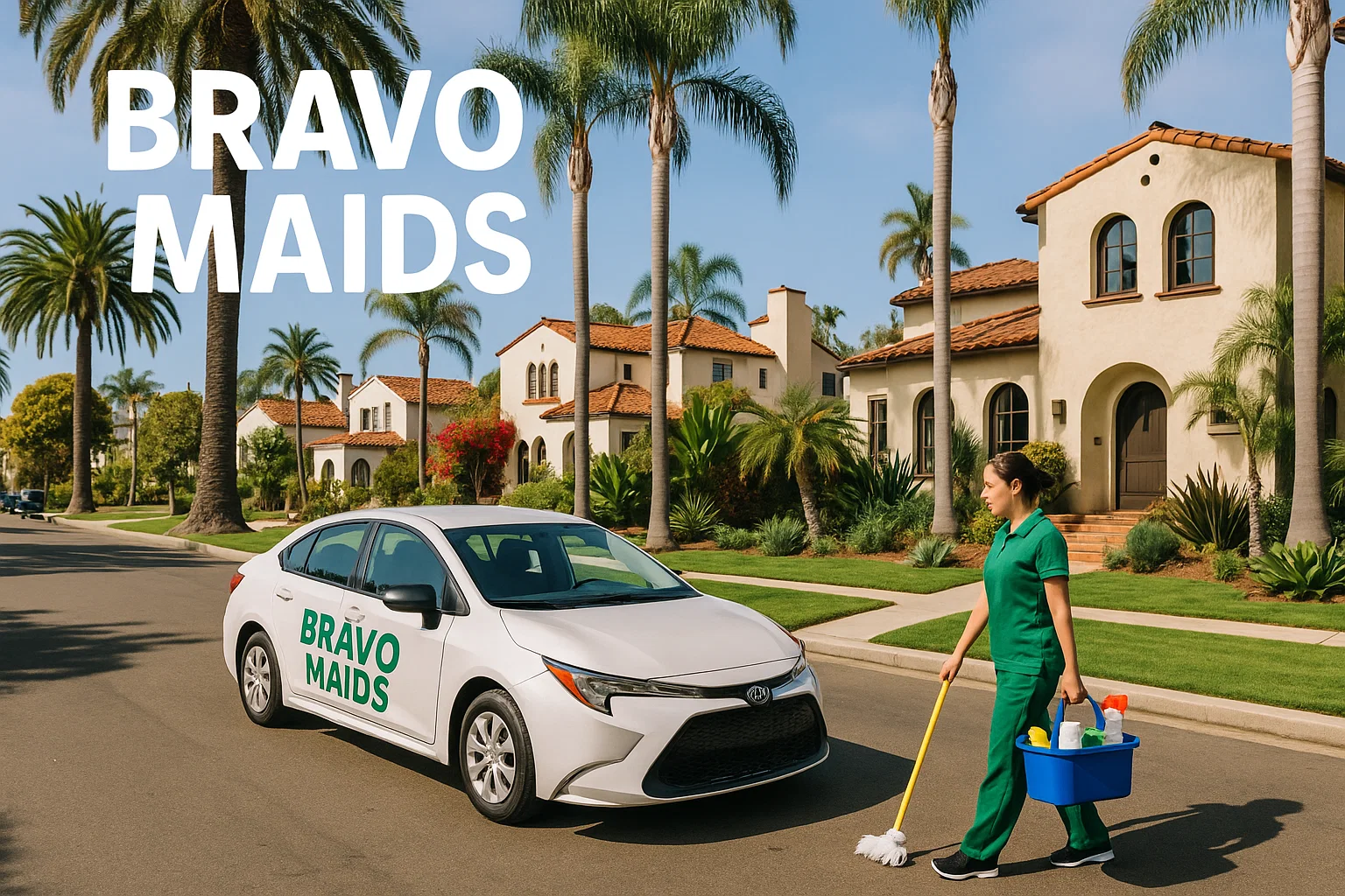 Bravo Maids vehicle in San Diego neighborhood serving seniors