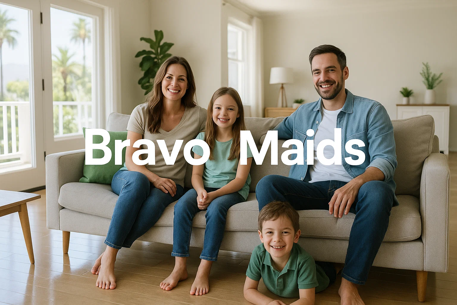 Happy San Diego family in clean home