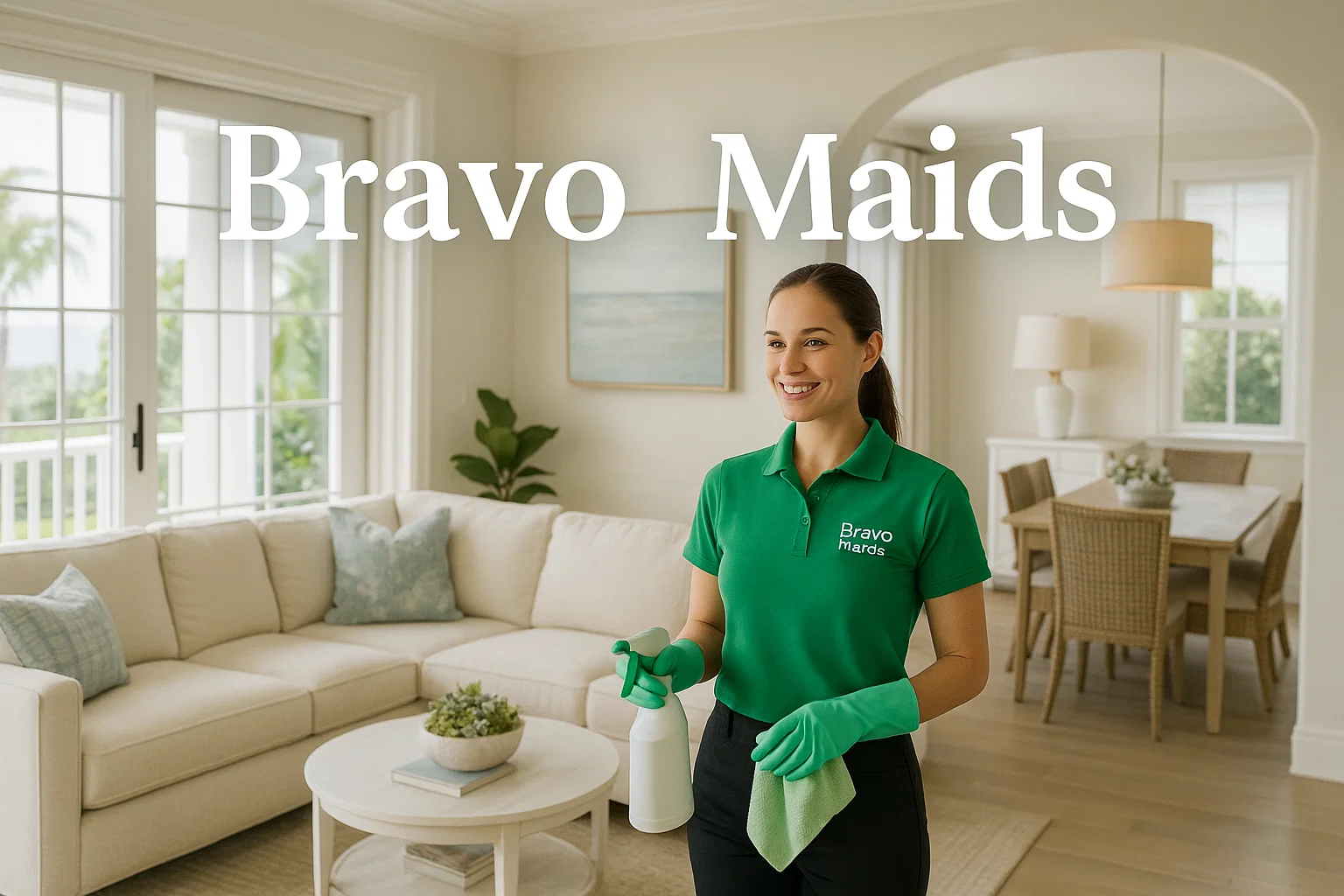 Deep Cleaning La Jolla CA | Bravo Maids Professional Cleaner Professional Bravo Maids cleaner performing detailed deep cleaning in bright La Jolla home