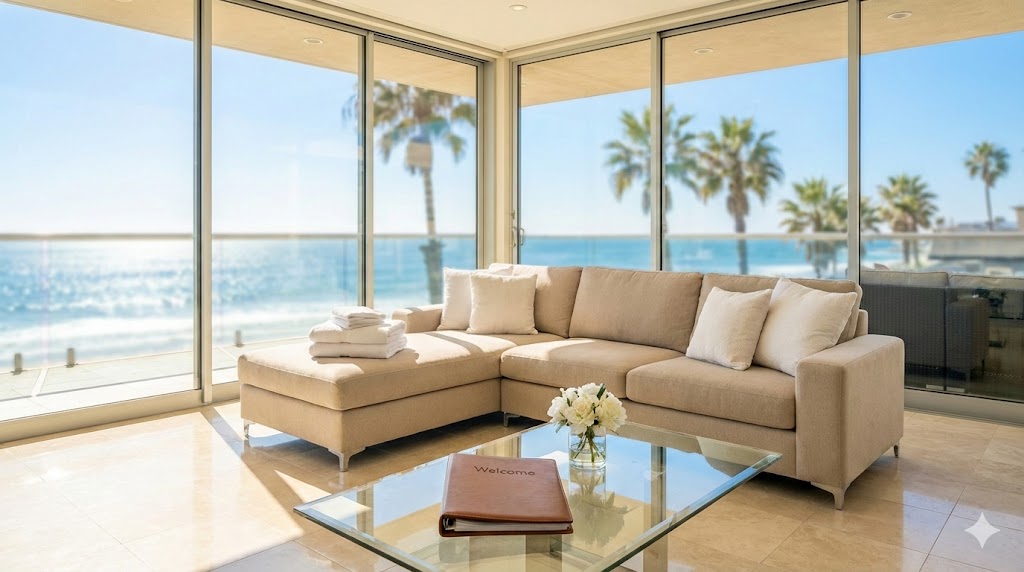 Luxury Airbnb living room in Pacific Beach San Diego - Bravo Maids Turnover Service