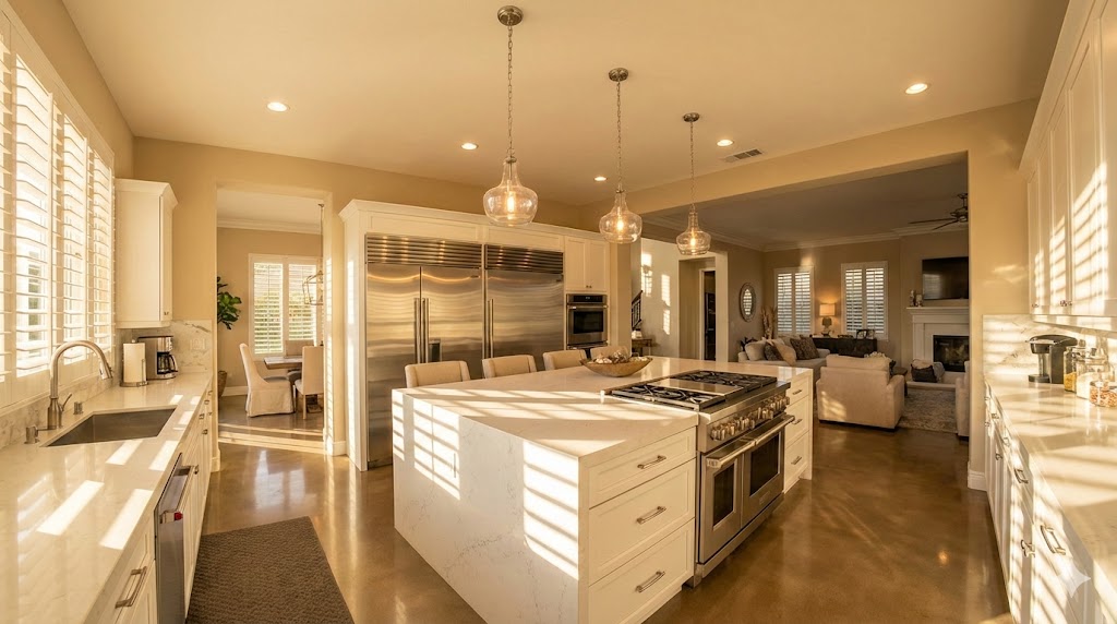 Sparkling clean chef's kitchen in 4S Ranch estate cleaned by Bravo Maids