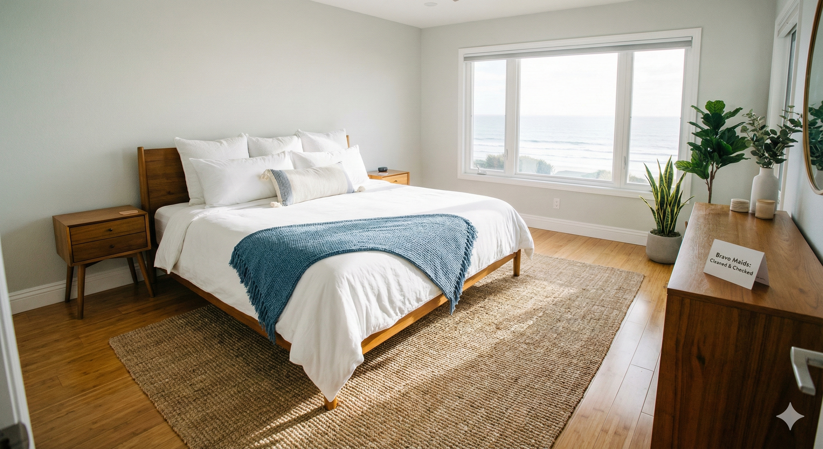 Spotless coastal bedroom after recurring maid service San Diego