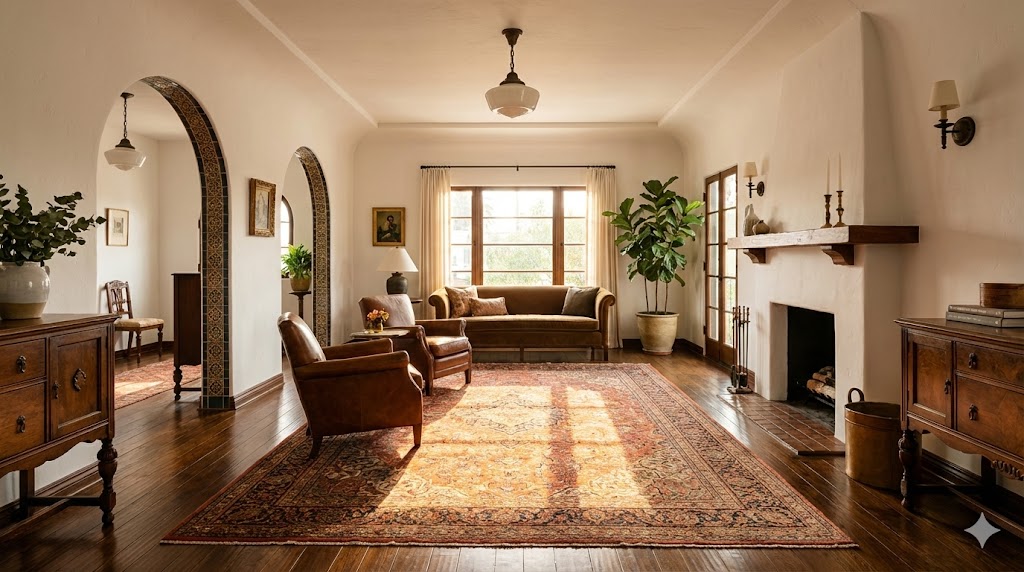 Immaculate Spanish Revival living room in Mission Hills cleaned by Bravo Maids