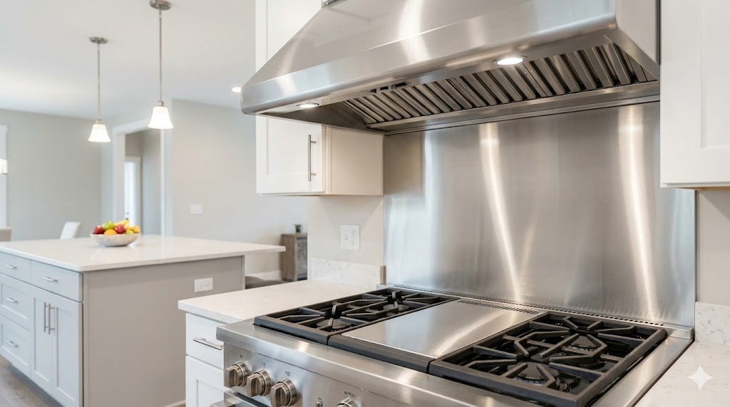 Sparkling clean stainless steel range hood and stovetop