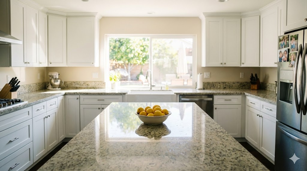 Sparkling white kitchen in La Mesa home cleaned by Bravo Maids