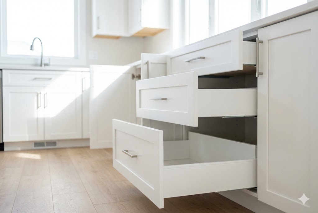 Spotless empty kitchen drawers detailed by Bravo Maids during a move-out clean