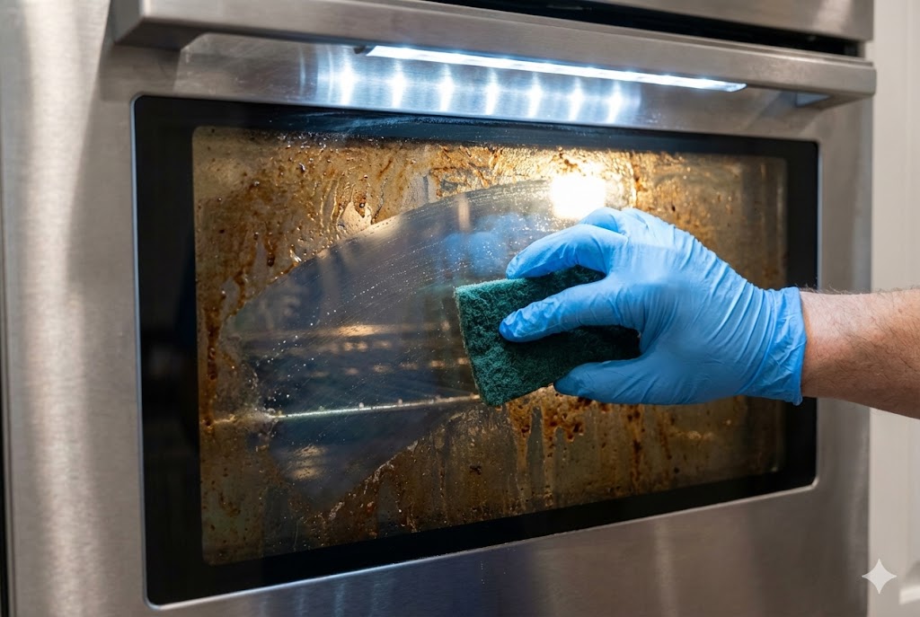 Professional oven glass scrubbing for move-out cleaning security deposit return