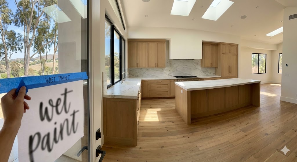 Modern organic luxury kitchen in Rancho Santa Fe after professional post-construction cleaning